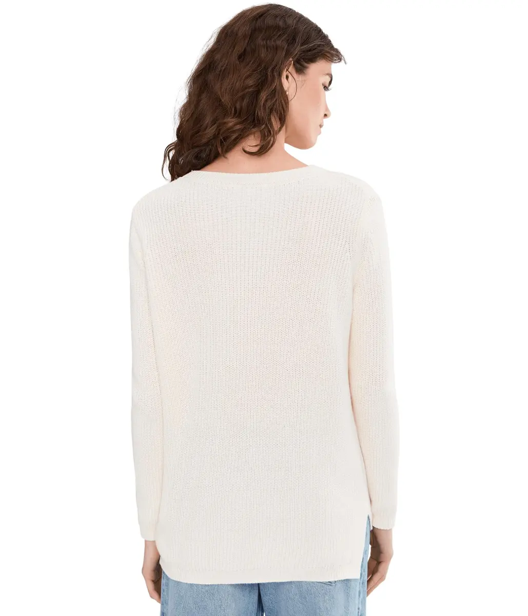 525 America Womens Emma Crew Neck Shaker Sweater Chalk XL | Classic Cotton Knit - view 4