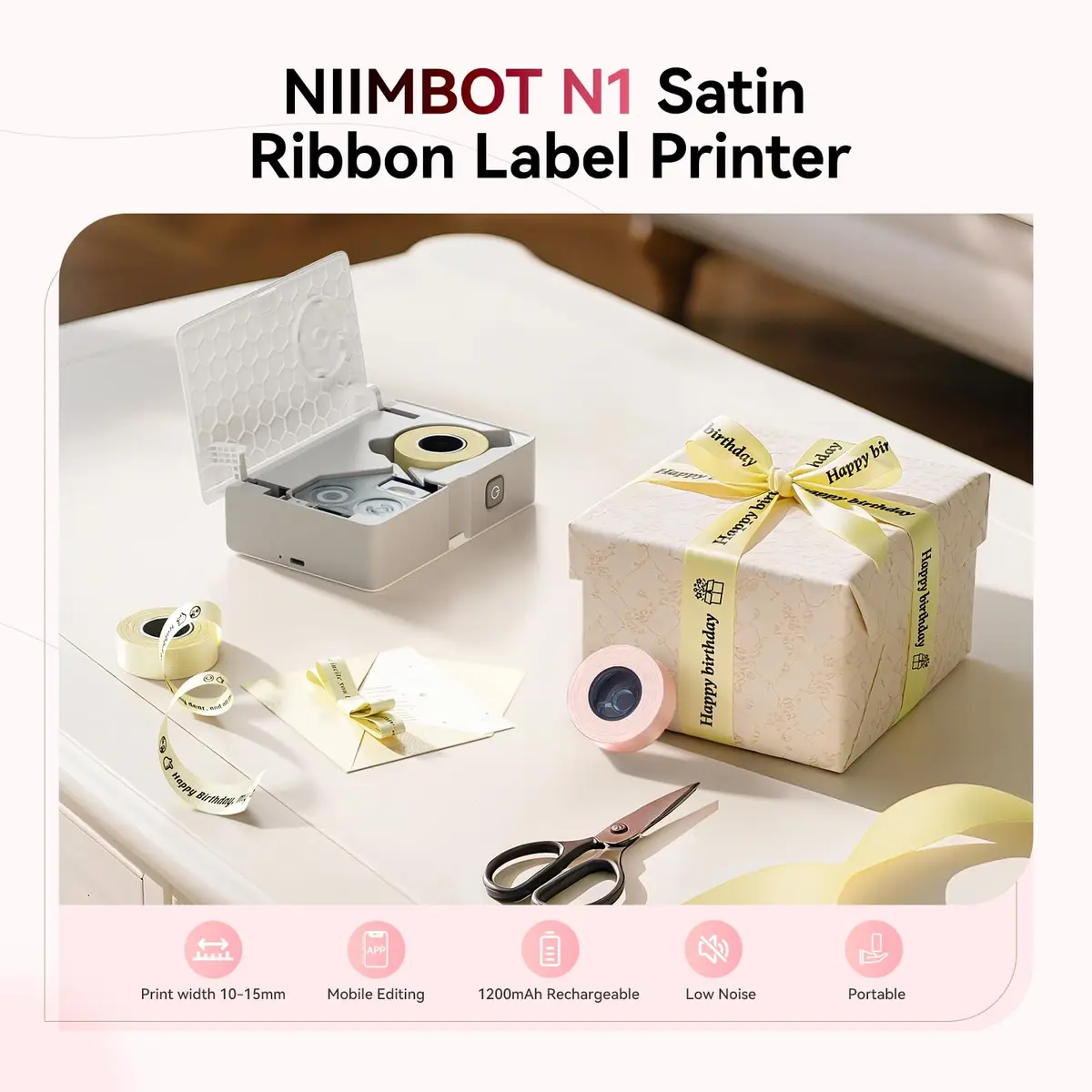 NIIMBOT N1 Bluetooth Thermal Transfer Label Printer White | Portable Label Maker Machine with Tape - view 2
