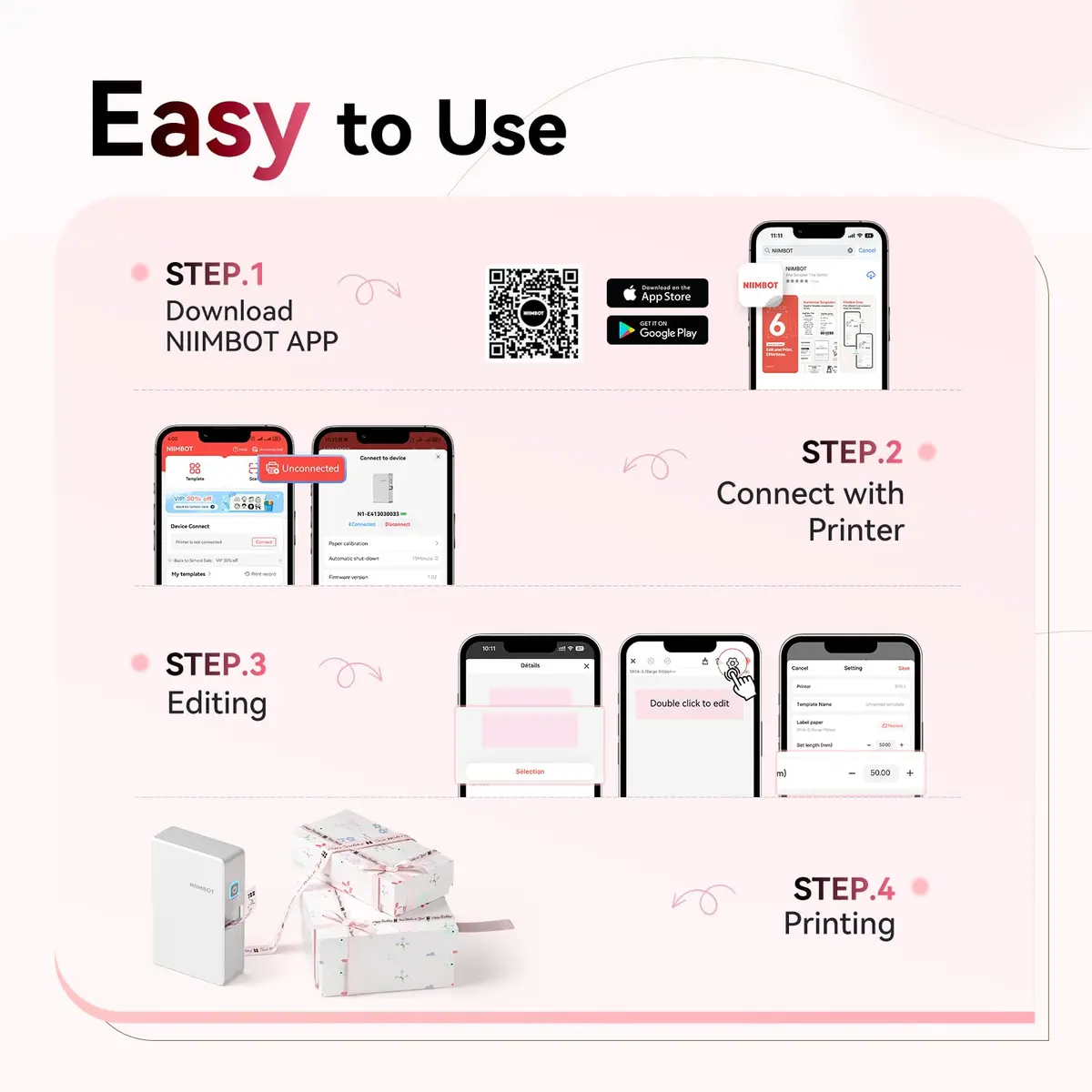 NIIMBOT N1 Bluetooth Thermal Transfer Label Printer White | Portable Label Maker Machine with Tape - view 3