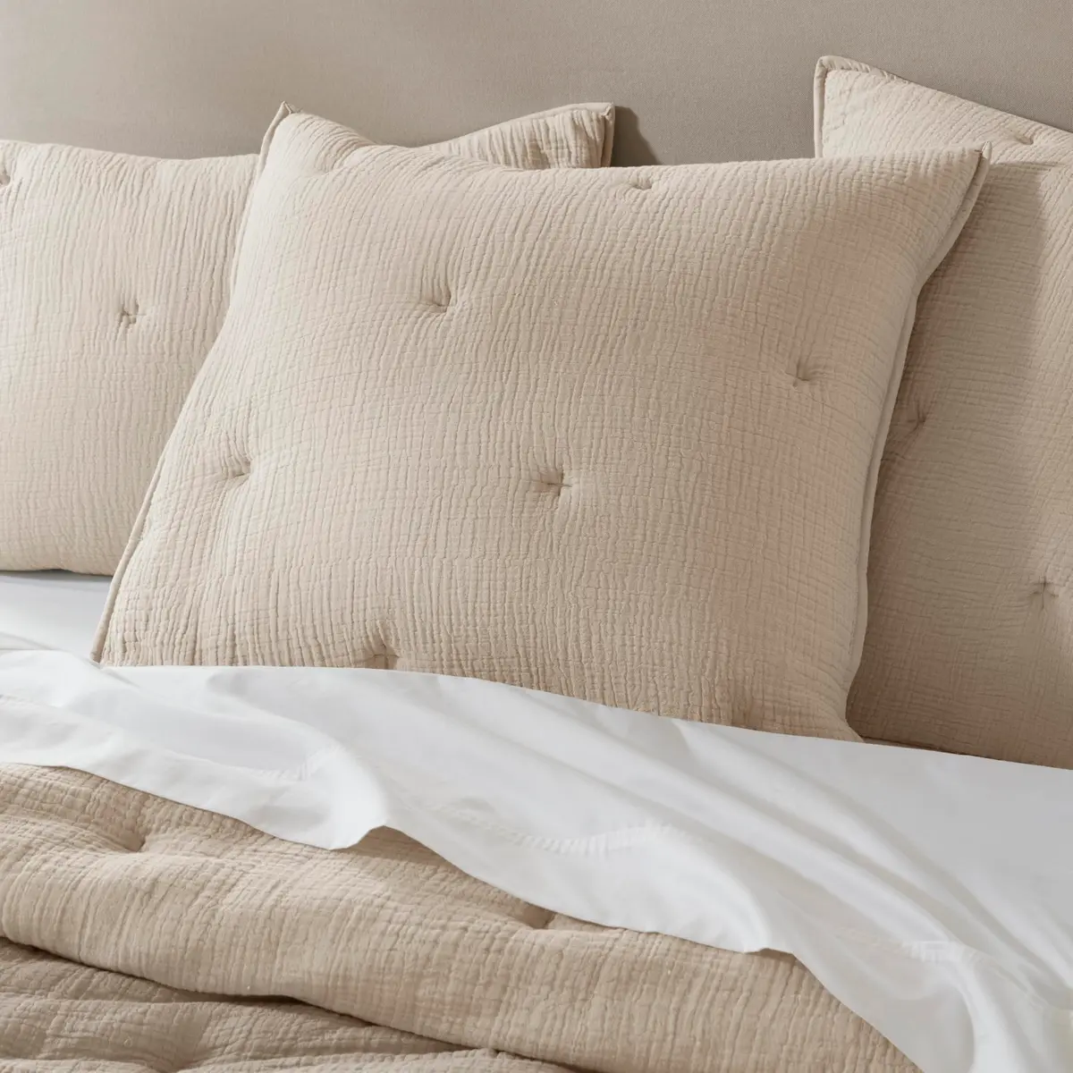 Harbor House Blue Cotton Muslin Euro Sham Taupe | Crinkled Texture, OEKO-TEX Certified, Machine Washable - main product image