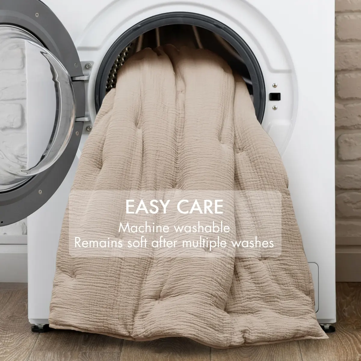 Harbor House Blue Cotton Muslin Euro Sham Taupe | Crinkled Texture, OEKO-TEX Certified, Machine Washable - view 7