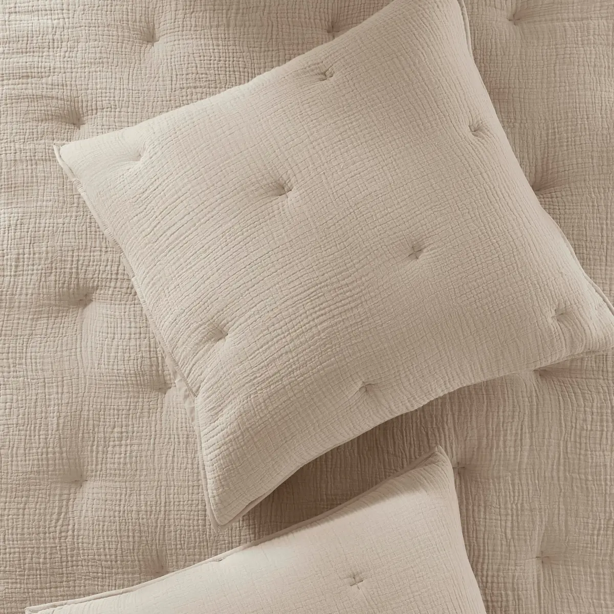 Harbor House Blue Cotton Muslin Euro Sham Taupe | Crinkled Texture, OEKO-TEX Certified, Machine Washable - view 9