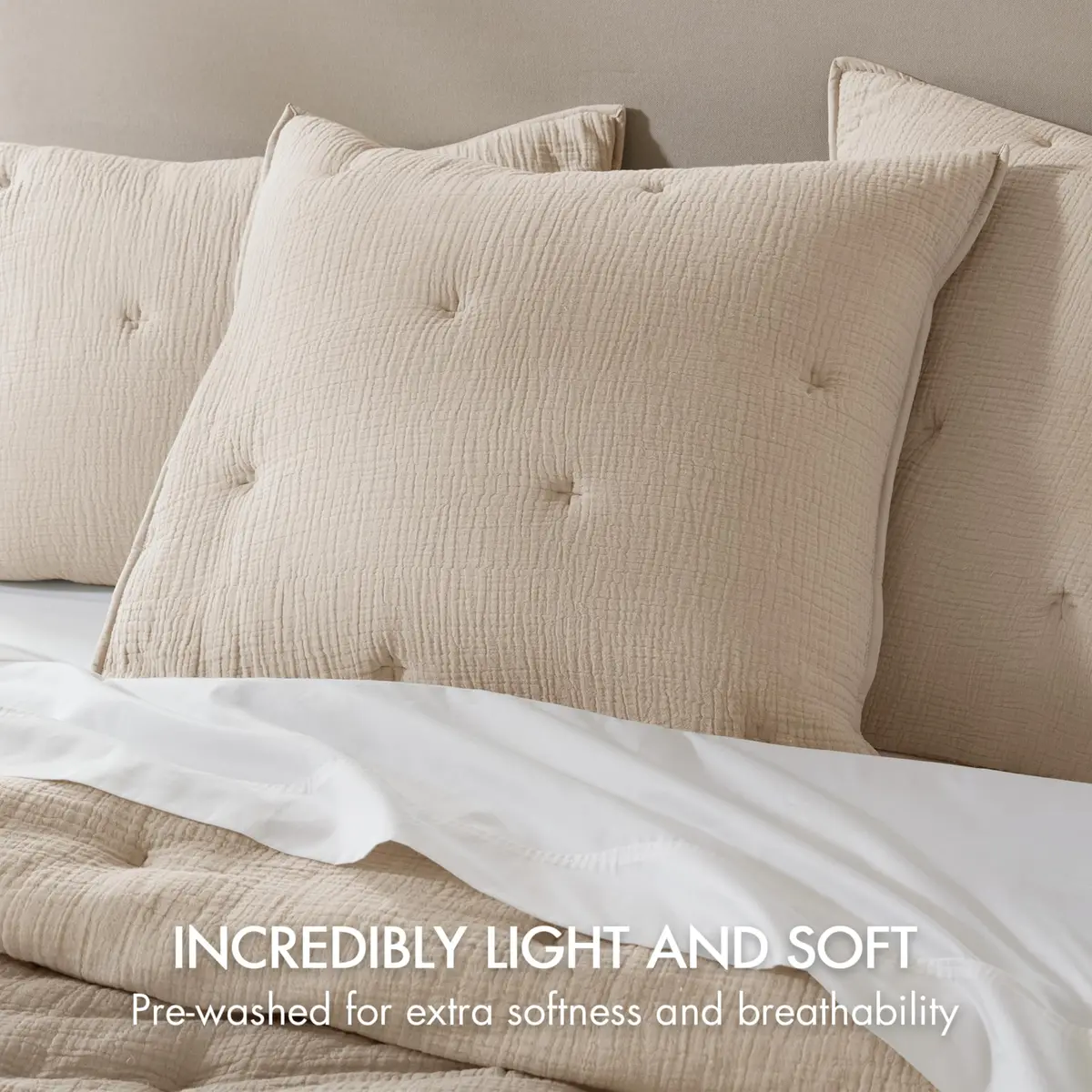 Harbor House Blue Cotton Muslin Euro Sham Taupe | Crinkled Texture, OEKO-TEX Certified, Machine Washable - view 3