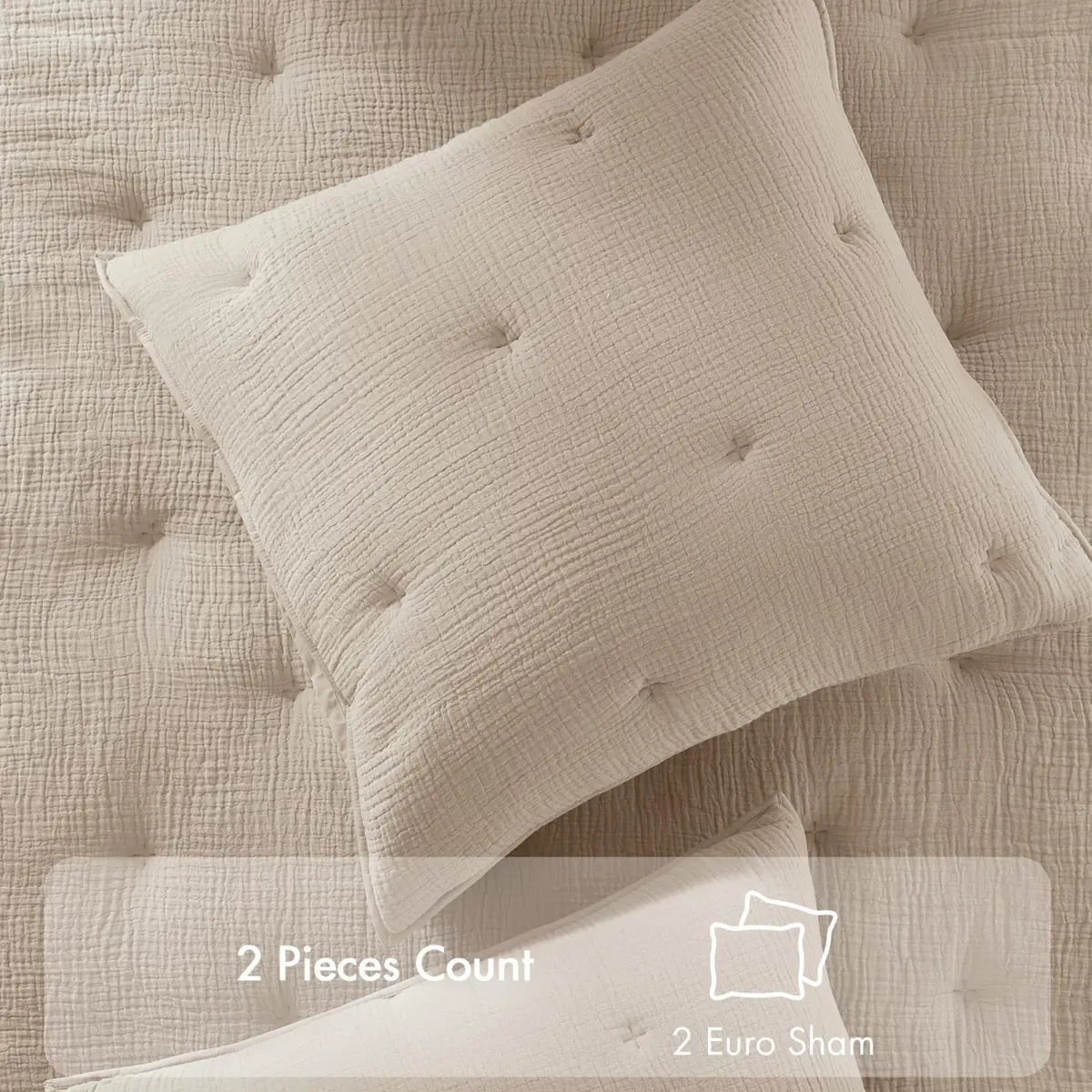 Harbor House Blue Cotton Muslin Euro Sham Taupe | Crinkled Texture, OEKO-TEX Certified, Machine Washable - view 4