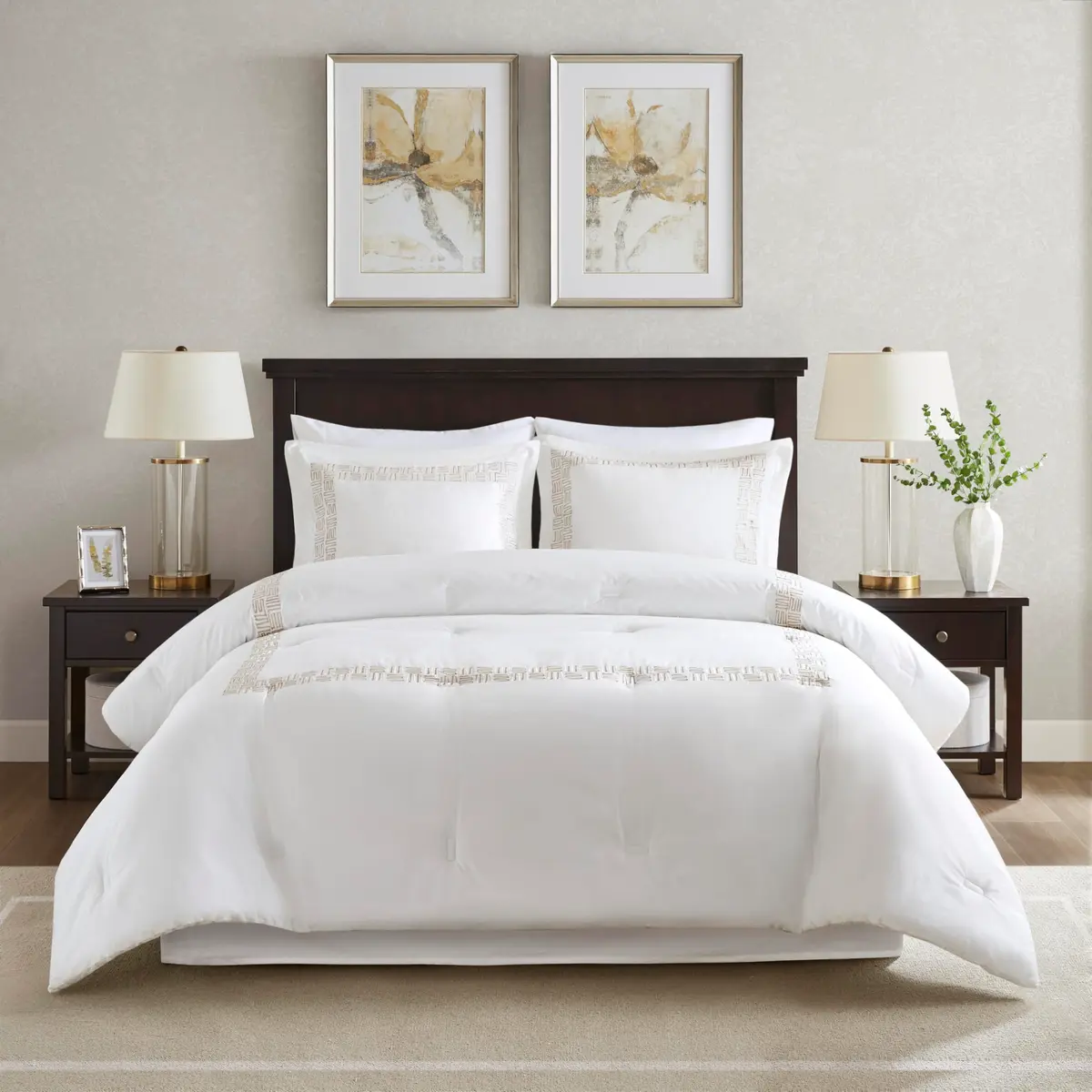 Harbor House Cotton Comforter Set White with Gold Greek Fret Embroidery Cal King | Hotel Style 300TC Cotton Bedding - main product image