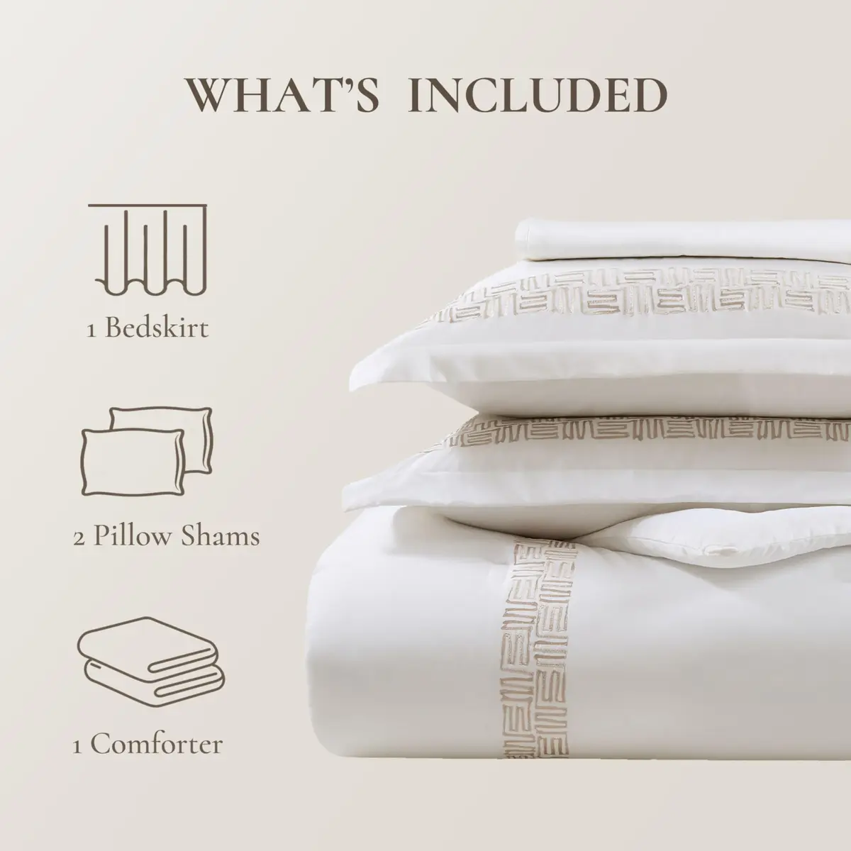 Harbor House Cotton Comforter Set White with Gold Greek Fret Embroidery Cal King | Hotel Style 300TC Cotton Bedding - view 5