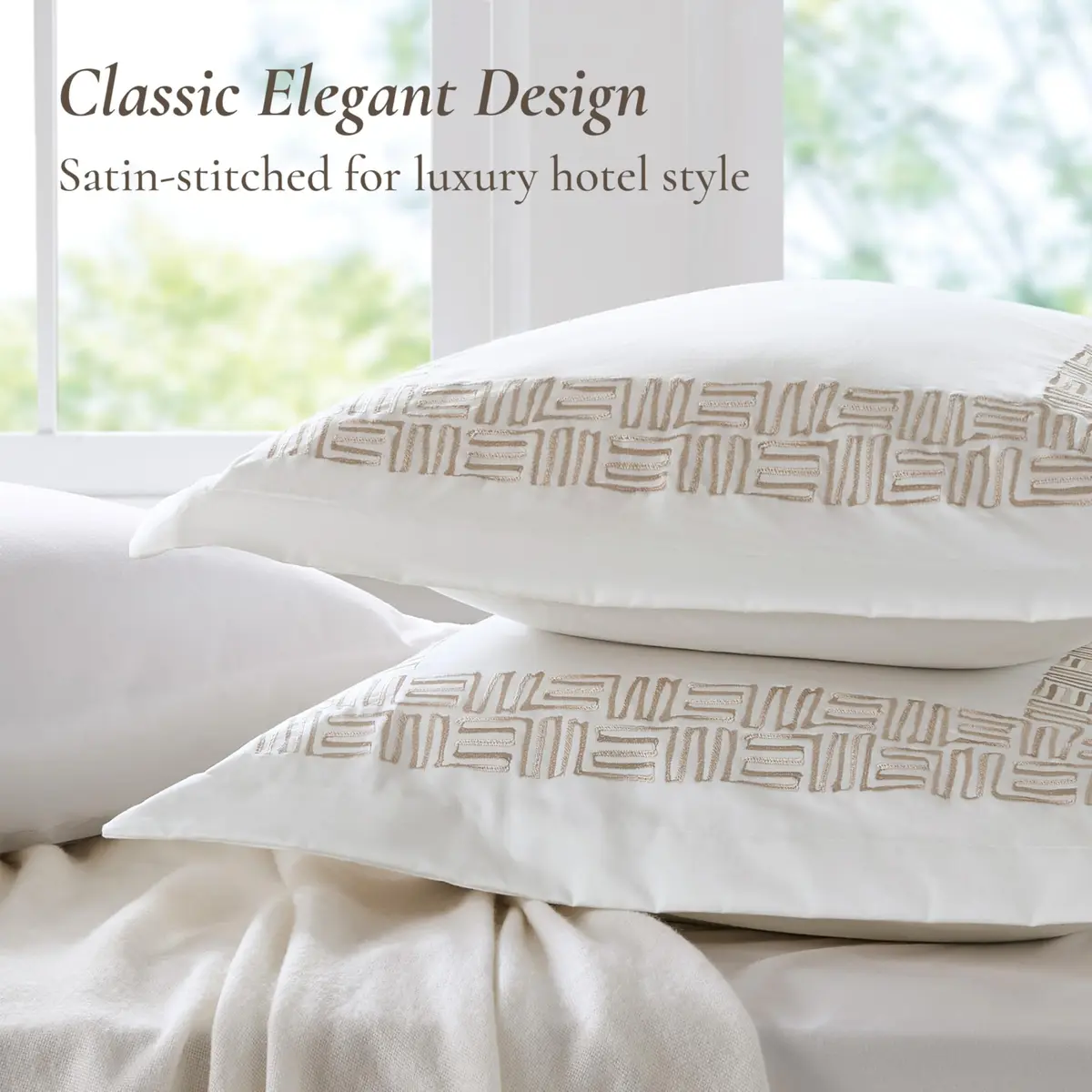 Harbor House Cotton Comforter Set White with Gold Greek Fret Embroidery Cal King | Hotel Style 300TC Cotton Bedding - view 3