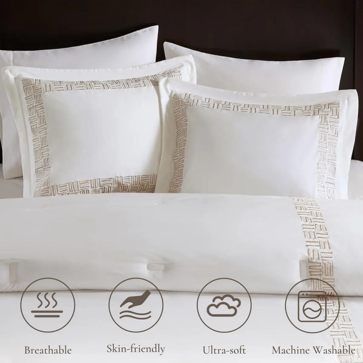 Harbor House Cotton Comforter Set White with Gold Greek Fret Embroidery Cal King | Hotel Style 300TC Cotton Bedding - view 4