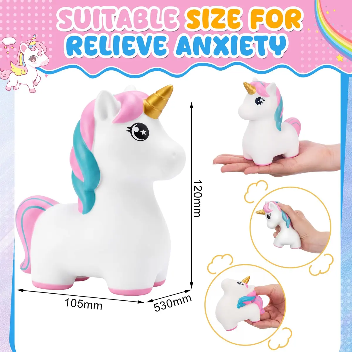 Hungdao Unicorn Foam Ball Slow Rebound PU Squeeze Toy 156 g (5.5 oz) Pack of 2 | Non-Toxic Sensory Toy for Kids - view 2