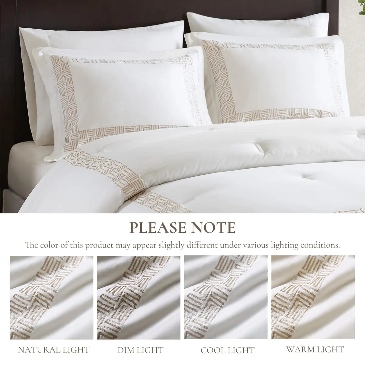 Harbor House Cotton Comforter Set White with Gold Greek Fret Embroidery King | Hotel-Style 300TC Cotton Bedding - view 6