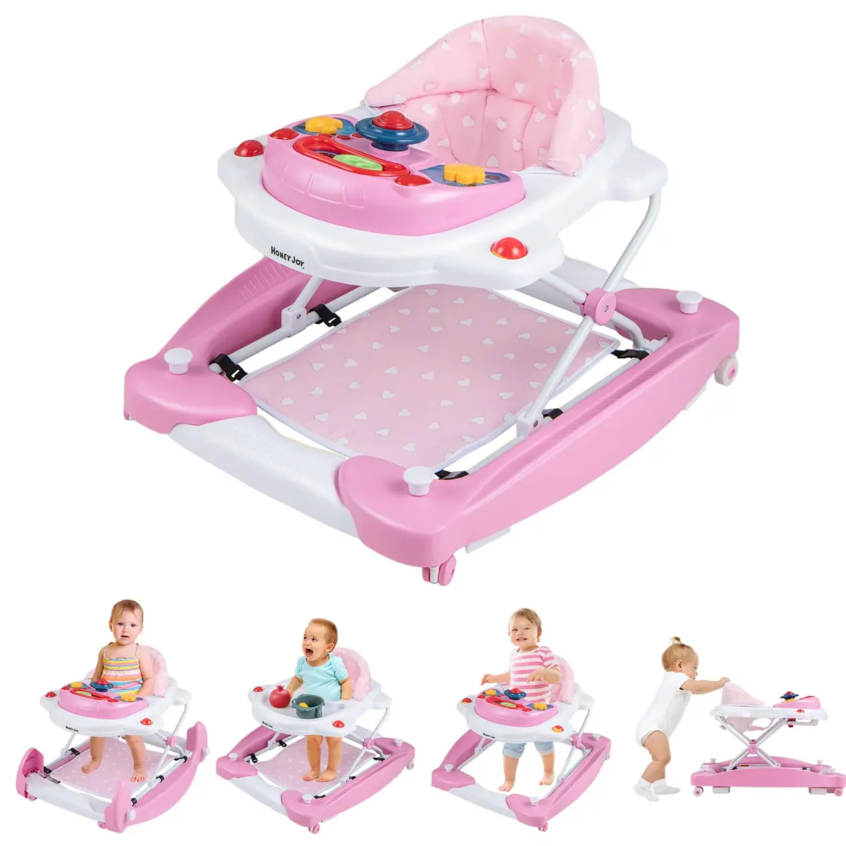 HONEY JOY Baby Walker 6-in-1 Foldable Infant Activity Walker with Wheels, Adjustable Heights, Music & Lights, for 7-14 Months - main product image