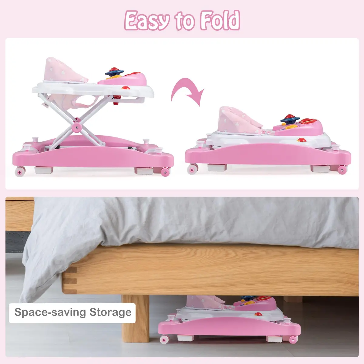 HONEY JOY Baby Walker 6-in-1 Foldable Infant Activity Walker with Wheels, Adjustable Heights, Music & Lights, for 7-14 Months - view 7