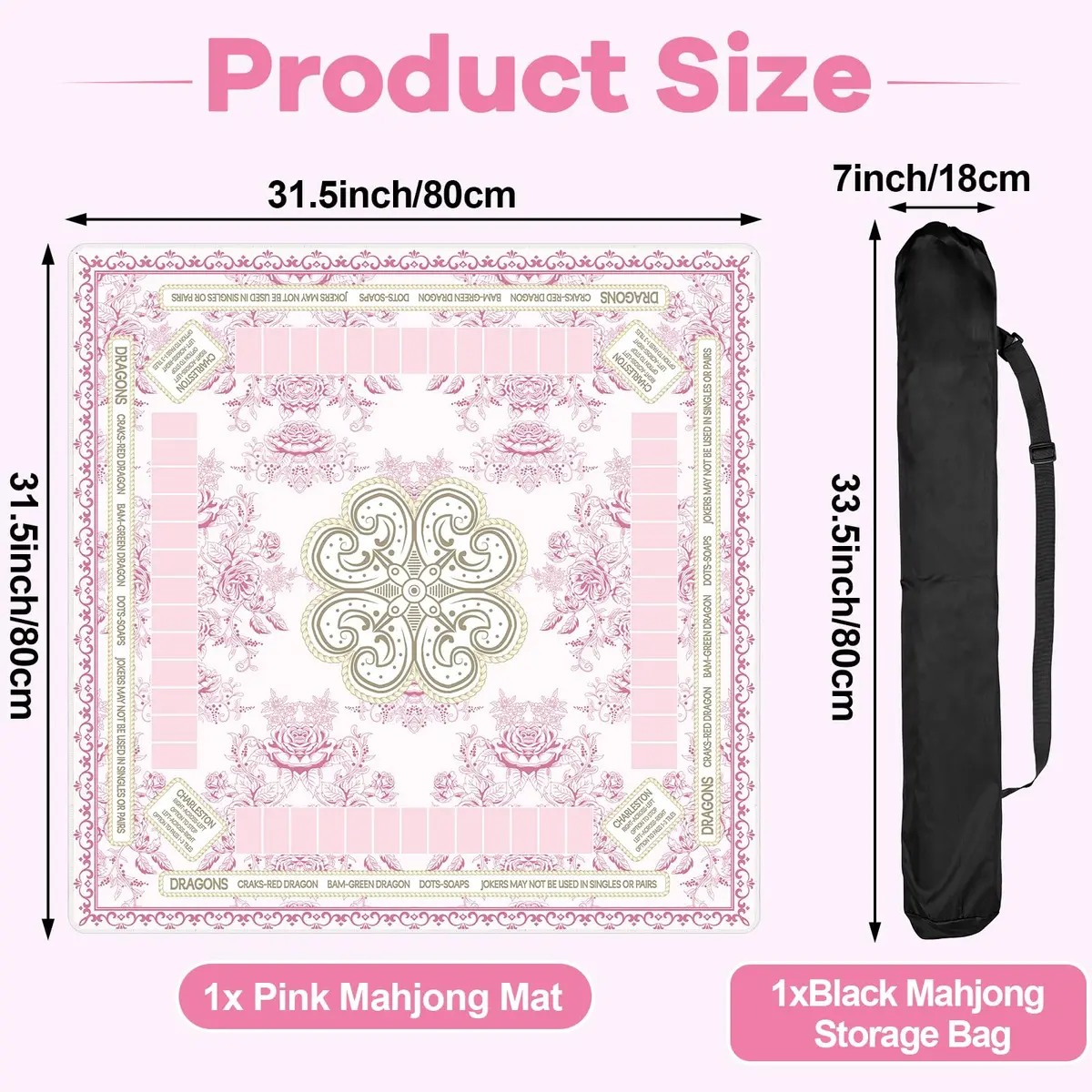 party greeting Chinoiserie Mahjong Mat 31.5 x 31.5 Inches | Anti Slip & Noise Reduction (70-120 chars) - view 2