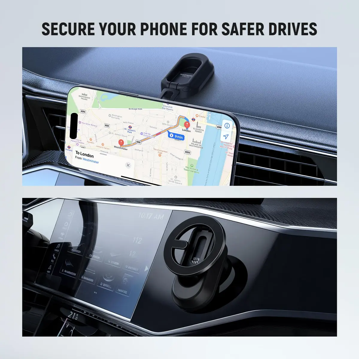 NEEWER Magnetic Phone Holder for Car, Dual Sided Magnet Cell Phone Mount Compatible with MagSafe iPhone, Car Stand Accessories for Dash Windshield Navigation Glass Gym Video Recording (82x60x23mm) - view 2
