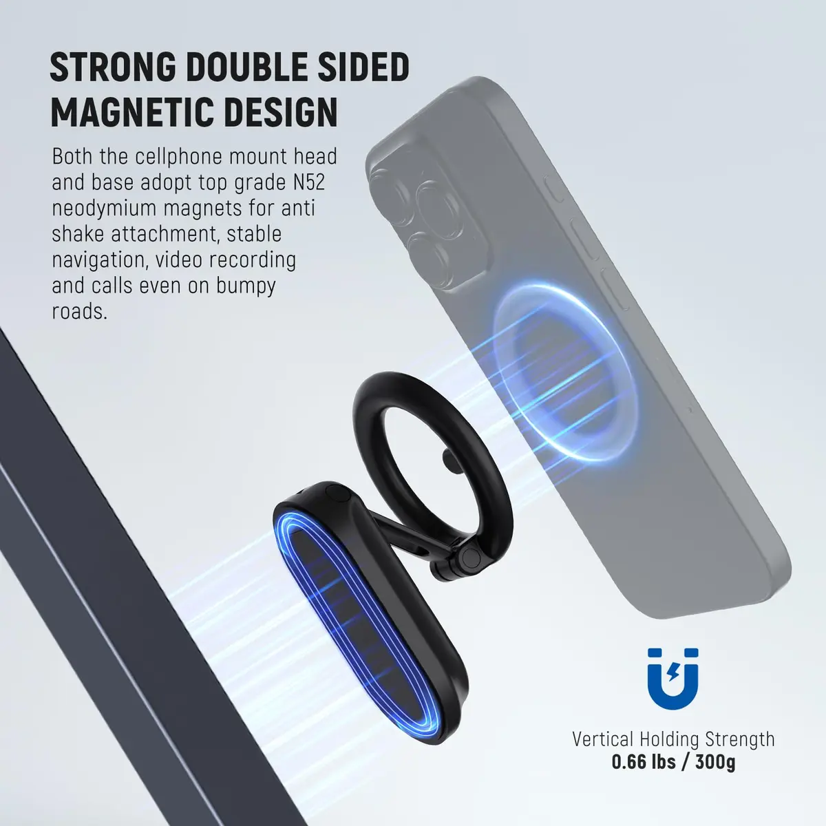NEEWER Magnetic Phone Holder for Car, Dual Sided Magnet Cell Phone Mount Compatible with MagSafe iPhone, Car Stand Accessories for Dash Windshield Navigation Glass Gym Video Recording (82x60x23mm) - view 3