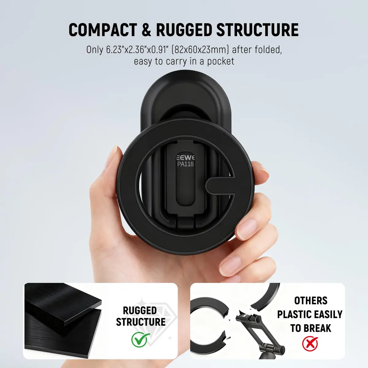 NEEWER Magnetic Phone Holder for Car, Dual Sided Magnet Cell Phone Mount Compatible with MagSafe iPhone, Car Stand Accessories for Dash Windshield Navigation Glass Gym Video Recording (82x60x23mm) - view 4