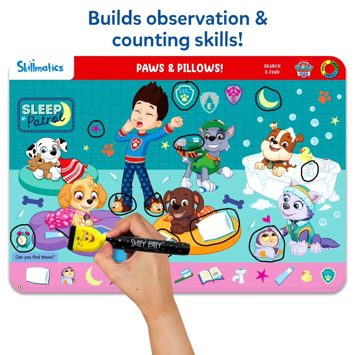 Skillmatics Search and Find PAW Patrol Edition Activity Mats | 6 Wipe-Clean Mats, 2 Markers, 1 Duster, 1 Certificate - view 4