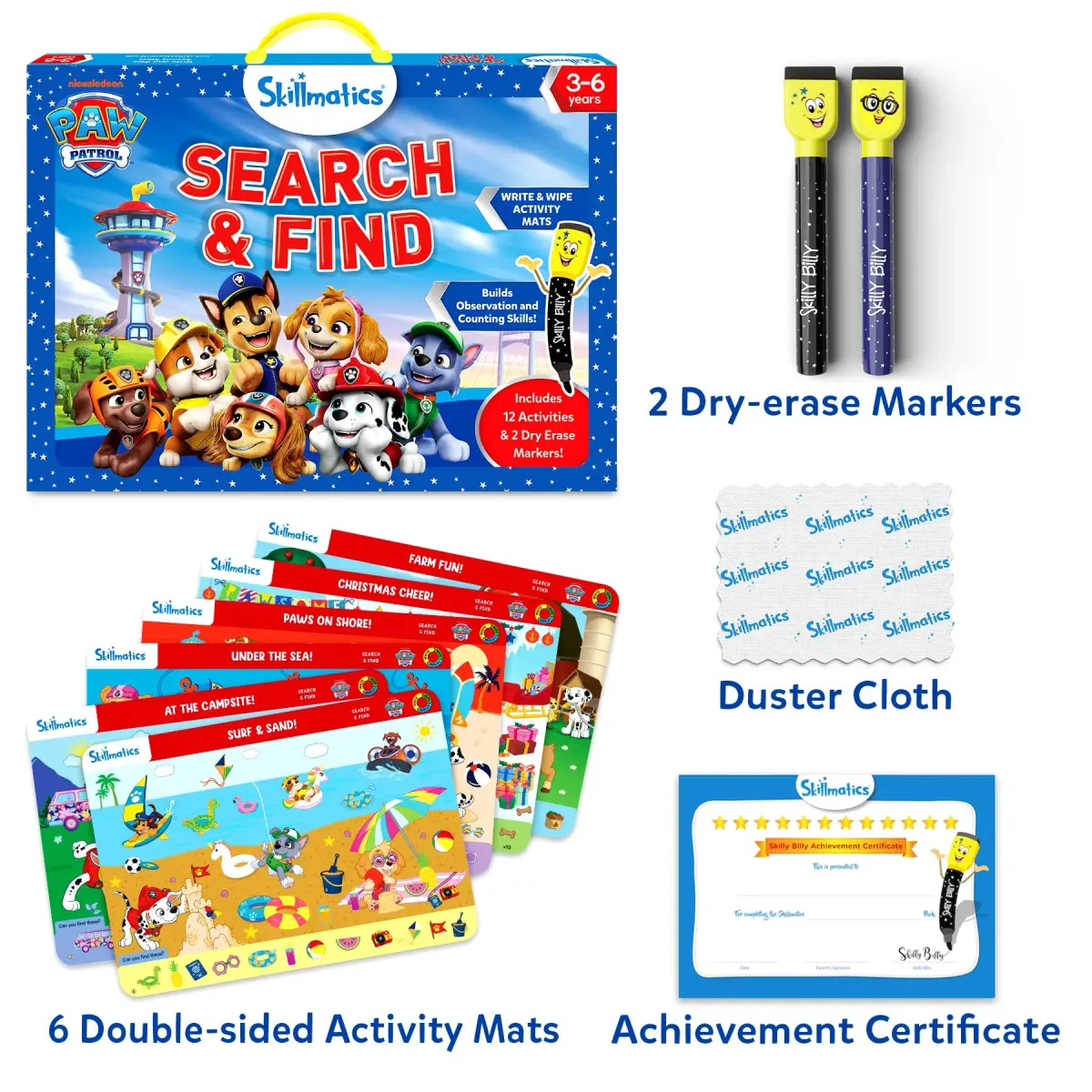 Skillmatics Search and Find PAW Patrol Edition Activity Mats | 6 Wipe-Clean Mats, 2 Markers, 1 Duster, 1 Certificate - view 2