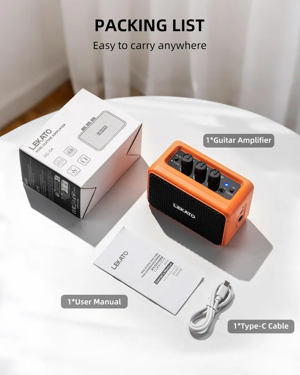 LEKATO AG-04 Mini Guitar Amplifier 5W (Orange) | Portable Bluetooth Amp for Practice & Travel - view 8