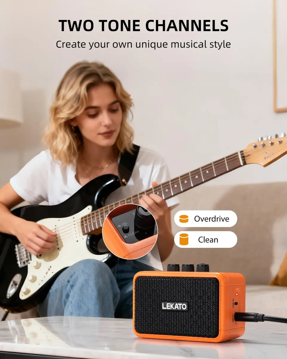 LEKATO AG-04 Mini Guitar Amplifier 5W (Orange) | Portable Bluetooth Amp for Practice & Travel - view 2