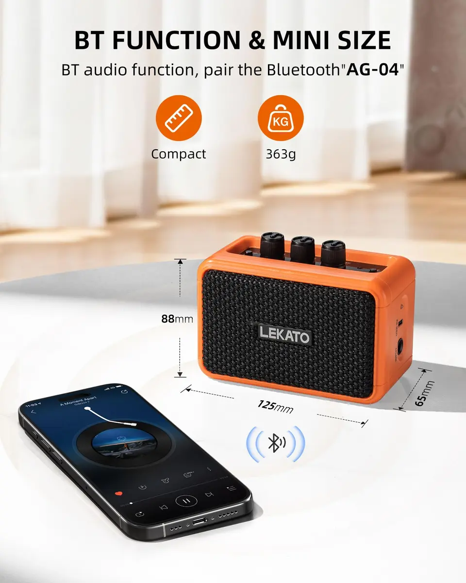 LEKATO AG-04 Mini Guitar Amplifier 5W (Orange) | Portable Bluetooth Amp for Practice & Travel - view 4