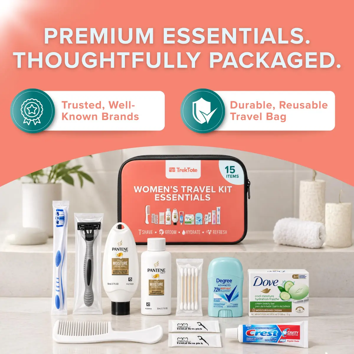 TREKTOTE Hygiene Kits Bulk 5 Pack | Women's Travel Size Toiletries for Care Packages - view 3