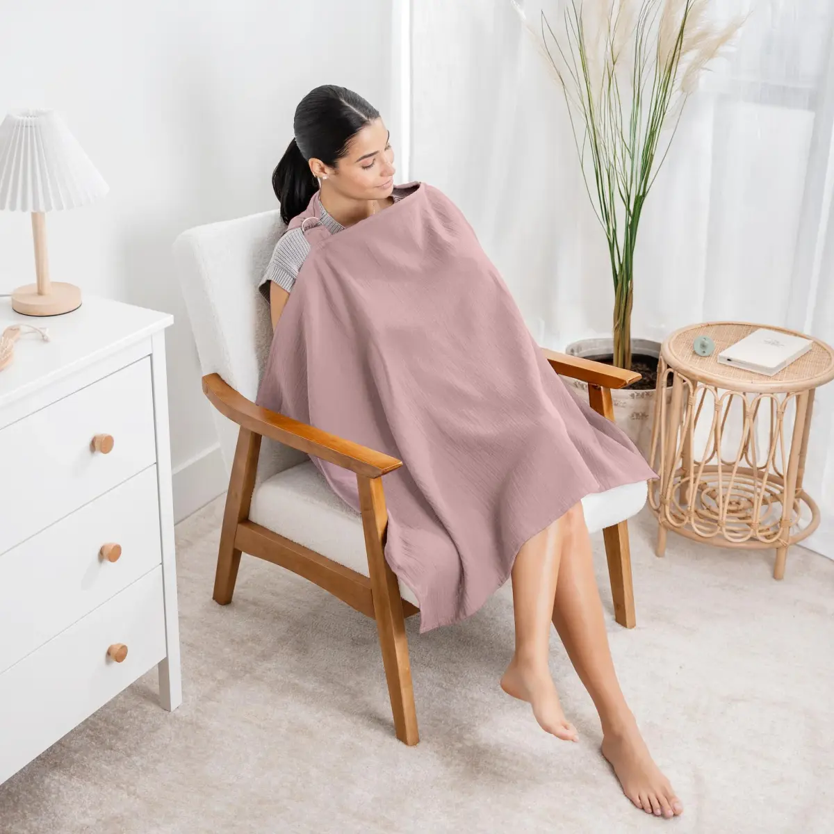 Comfy Cubs Muslin Nursing Cover Mauve | Soft & Breathable Baby Nursing Scarf with Adjustable Neck Strap - Portable, Lightweight & Privacy Breast Feeding Cover - view 2