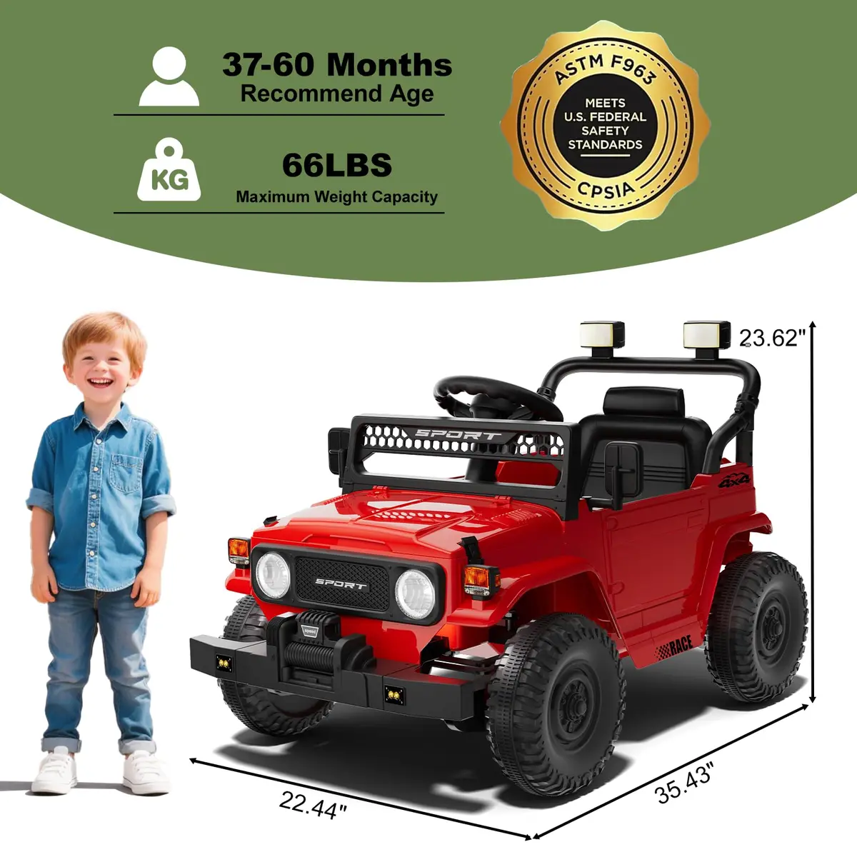 YunTopKids Kid Car 12V Ride On Toy with Remote Control, Red | 7Ah Battery, All-Terrain, Indoor & Outdoor - view 5