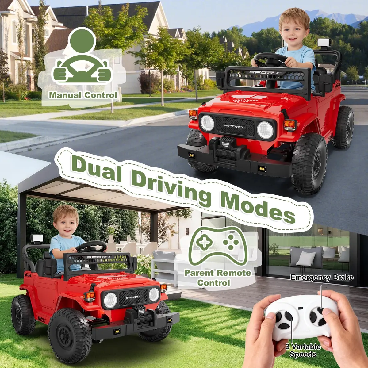 YunTopKids Kid Car 12V Ride On Toy with Remote Control, Red | 7Ah Battery, All-Terrain, Indoor & Outdoor - view 2