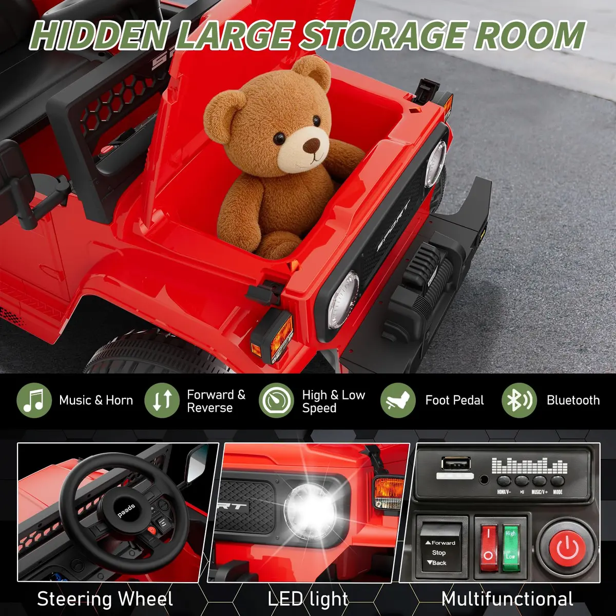 YunTopKids Kid Car 12V Ride On Toy with Remote Control, Red | 7Ah Battery, All-Terrain, Indoor & Outdoor - view 4