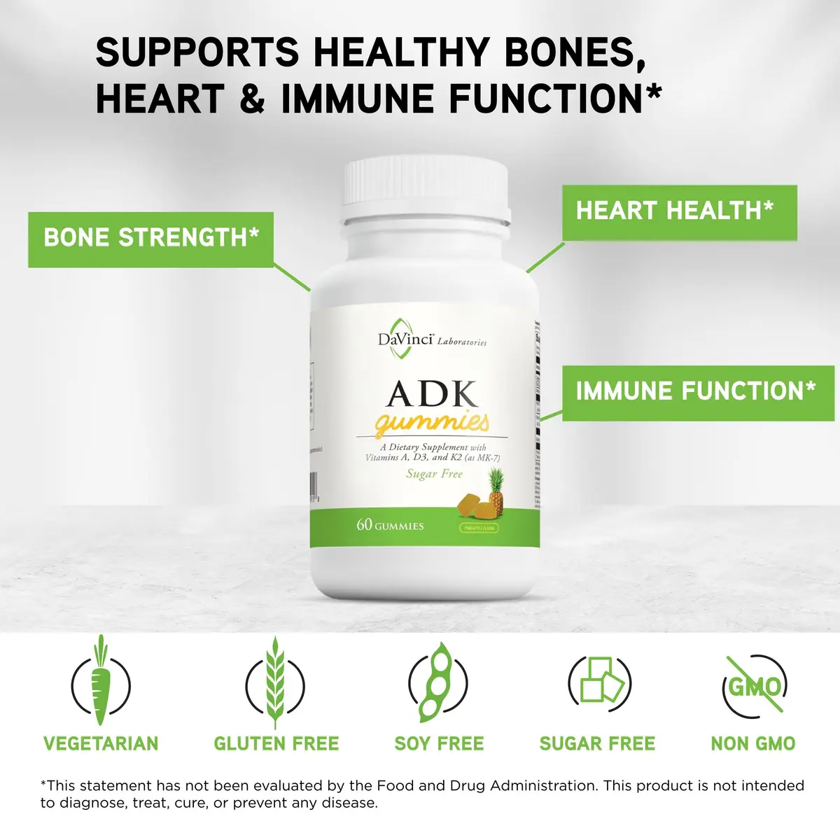 DAVINCI ADK Gummies Pineapple | Bone & Immune Support, Vegetarian, Sugar-Free - view 3