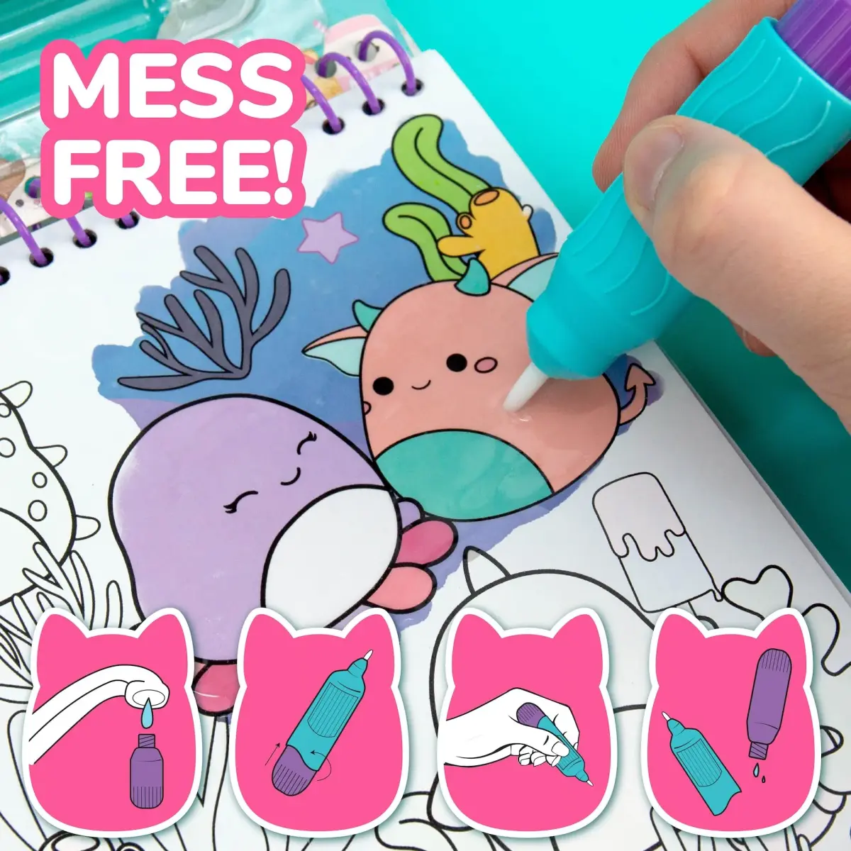 Original Squishmallows Aqua Art Pad | Mess-Free Water Reveal Art Kit (4 Pages, 6x7.5 in.) - view 5