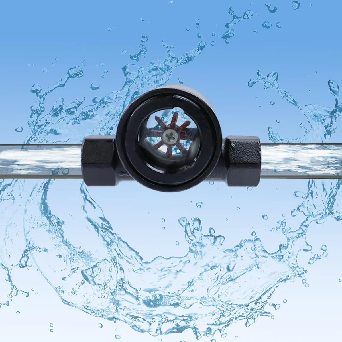 Antrader DN15 1/2" NPT Female Carbon Steel Sight Water Flow Indicator Black | Water Quality Meter for Industrial Use - view 2