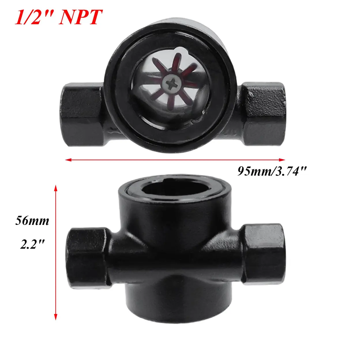 Antrader DN15 1/2" NPT Female Carbon Steel Sight Water Flow Indicator Black | Water Quality Meter for Industrial Use - view 3
