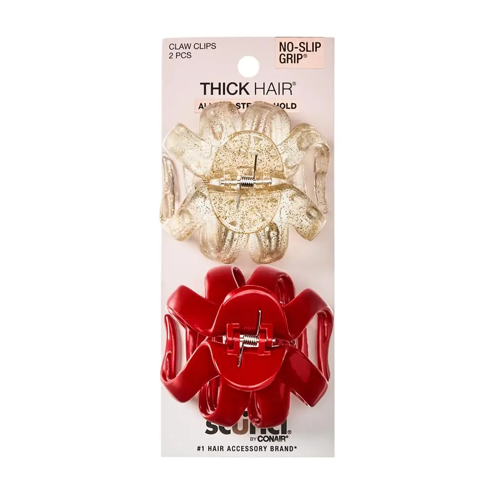 Scunci by Conair Octopus Claw Clip Set | Gold Glitter & Red, 2 Count - main product image