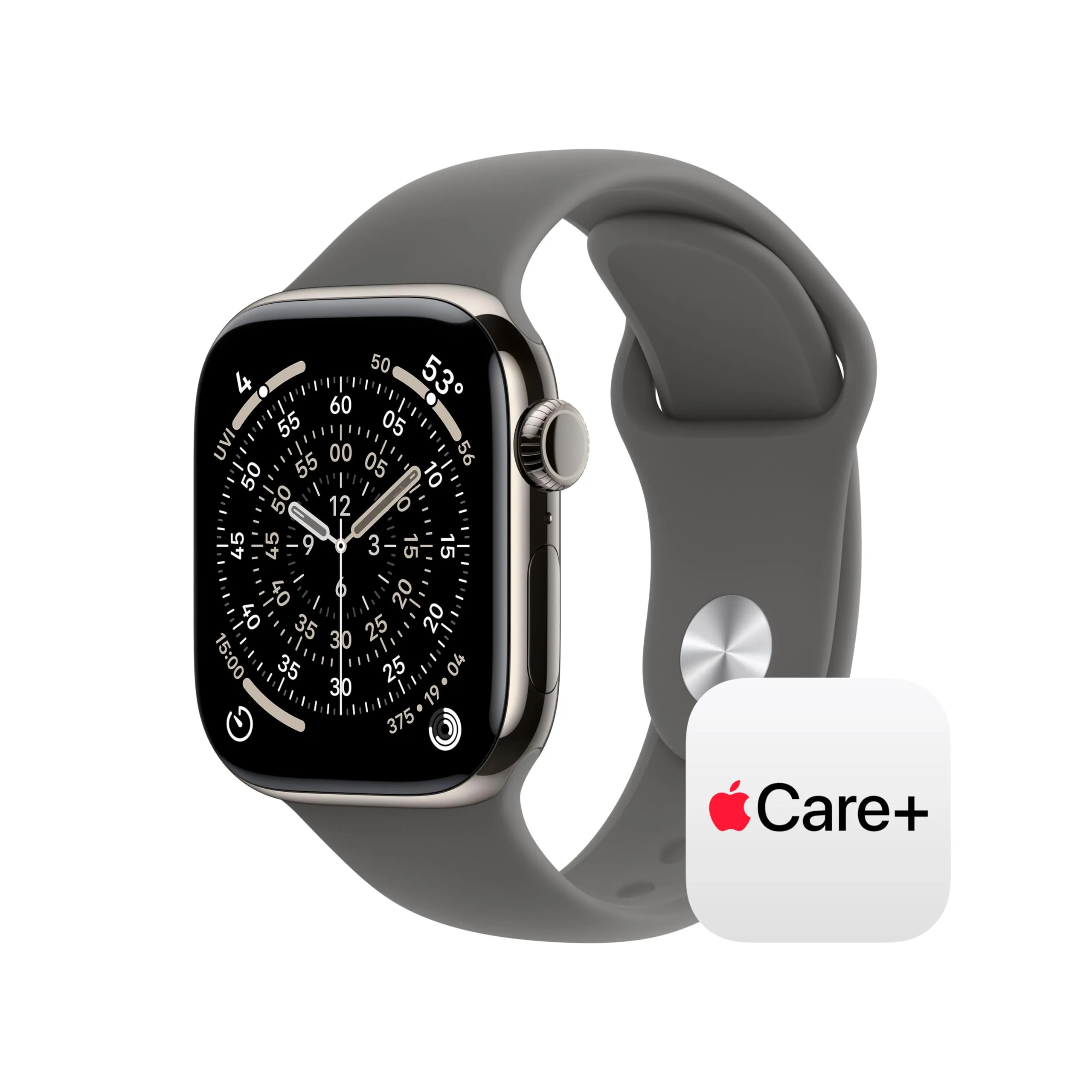 Apple Watch Series 11 [GPS + Cellular 42mm] Smartwatch with Natural Titanium Case and Stone Grey Sport Band, S/M - main product image