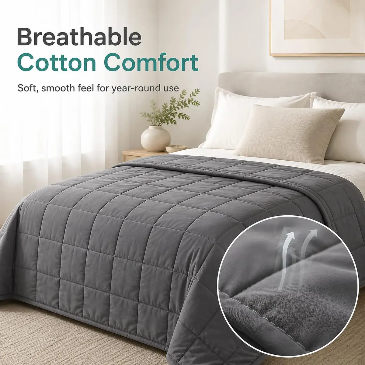 Smart Queen Weighted Blanket for Adults, 10lbs 48x72, Machine Washable, Grey | All-Season Heavy Bedding - view 5