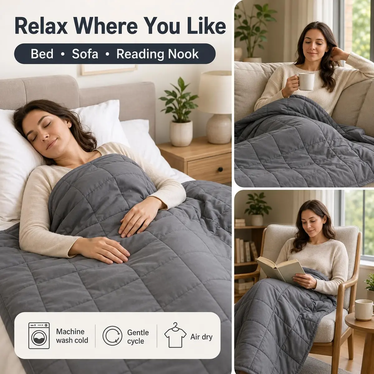 Smart Queen Weighted Blanket for Adults, 10lbs 48x72, Machine Washable, Grey | All-Season Heavy Bedding - view 6