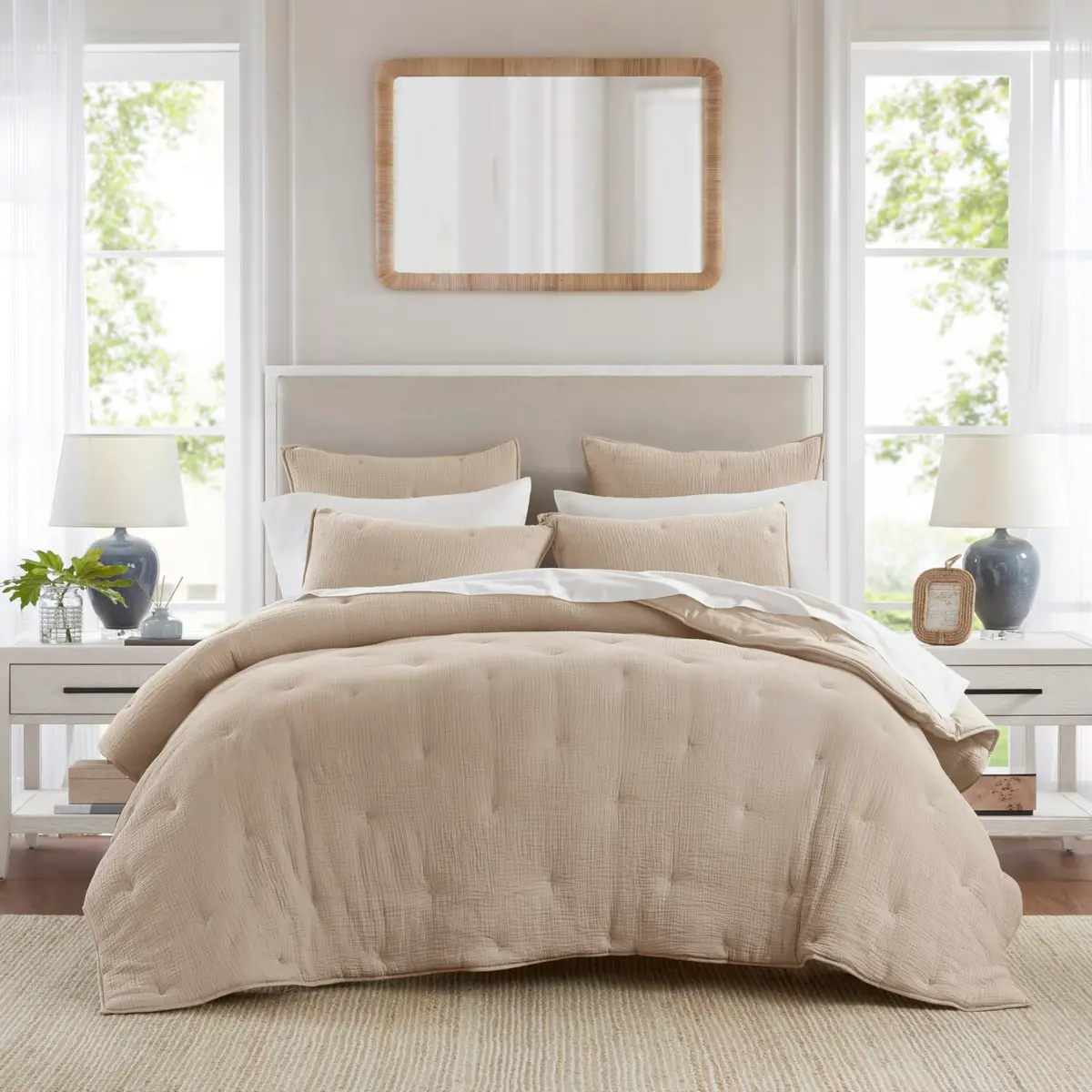 Harbor House Blue Cotton Muslin Quilt Set Taupe | Lightweight All-Season Comfort with OEKO-TEX Certified Fabric - main product image
