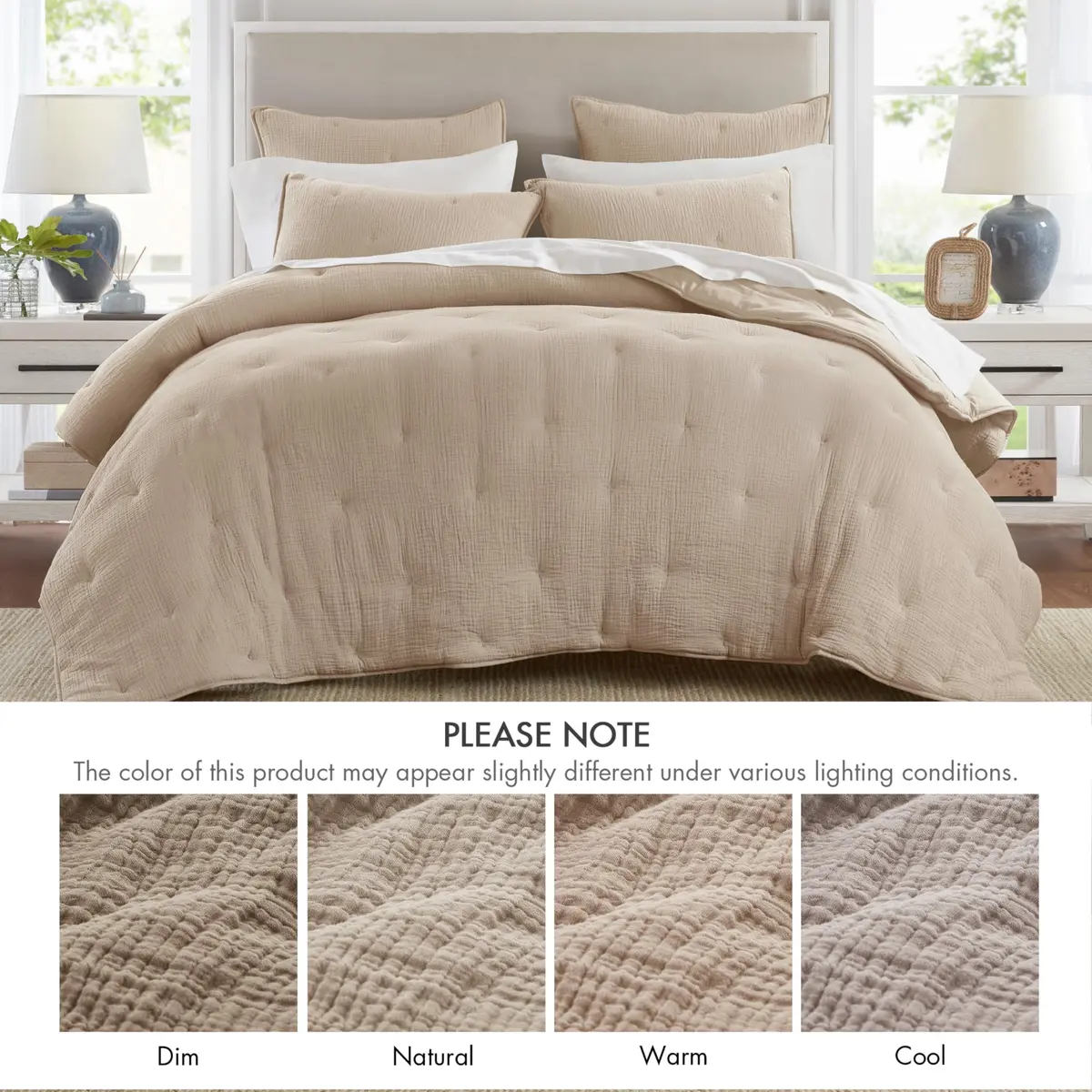 Harbor House Blue Cotton Muslin Quilt Set Taupe | Lightweight All-Season Comfort with OEKO-TEX Certified Fabric - view 6