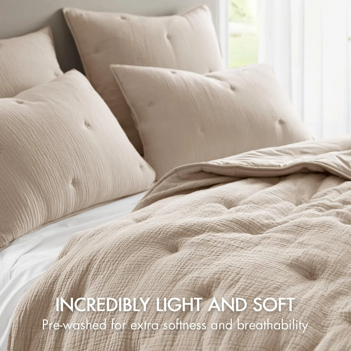 Harbor House Blue Cotton Muslin Quilt Set Taupe | Lightweight All-Season Comfort with OEKO-TEX Certified Fabric - view 3