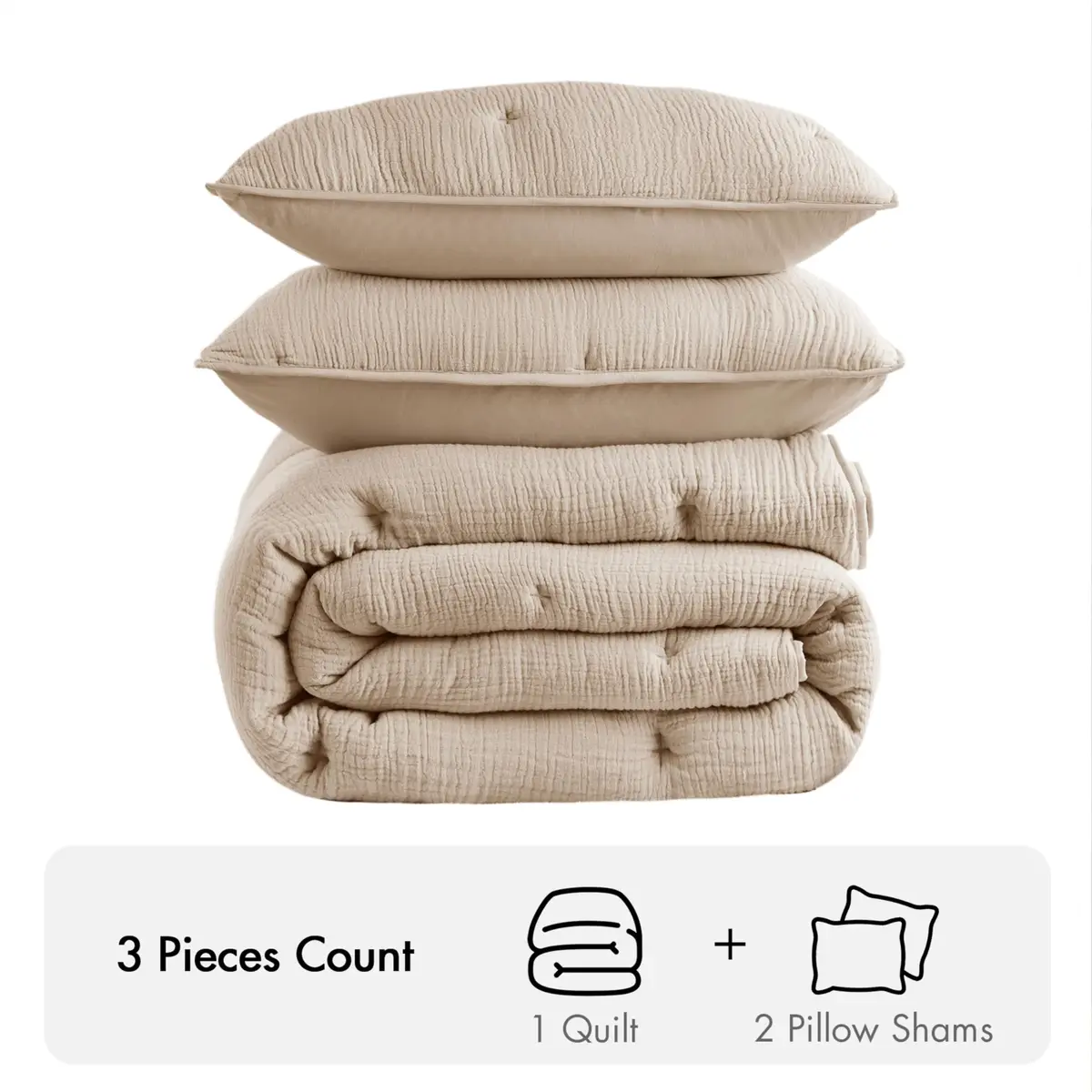 Harbor House Blue Cotton Muslin Quilt Set Taupe | Lightweight All-Season Comfort with OEKO-TEX Certified Fabric - view 4