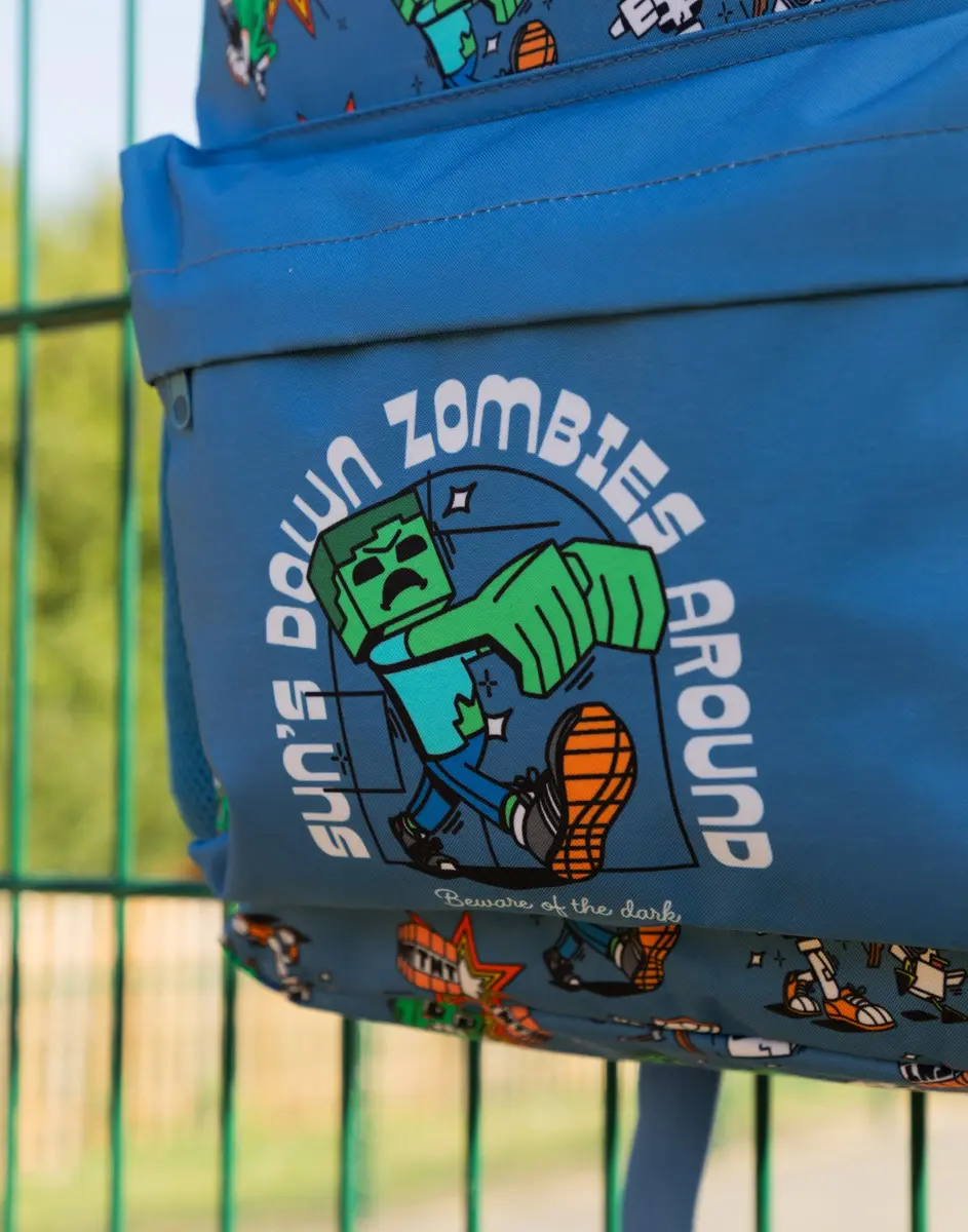 Minecraft Kids Backpack | Creeper Zombie Cartoon Design | 22.7L | Zip & Hook Closure - view 6