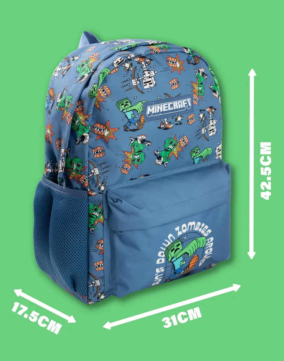 Minecraft Kids Backpack | Creeper Zombie Cartoon Design | 22.7L | Zip & Hook Closure - view 2