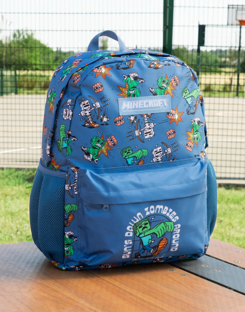 Minecraft Kids Backpack | Creeper Zombie Cartoon Design | 22.7L | Zip & Hook Closure - view 4