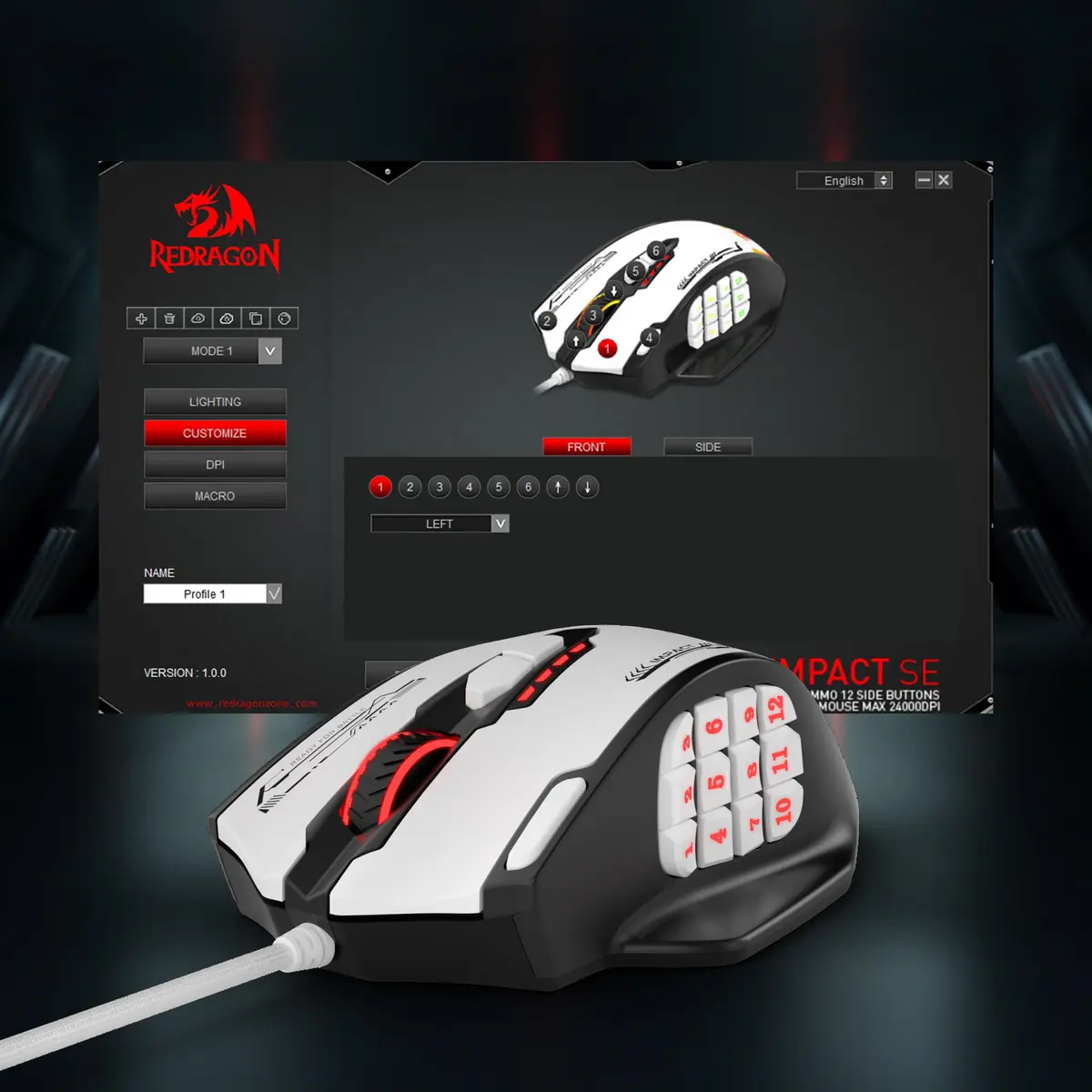 Redragon M908 Impact Wired RGB MMO Gaming Mouse 12 MMO Side Buttons | 24000 DPI Optical Sensor - view 8