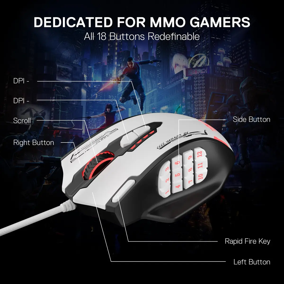 Redragon M908 Impact Wired RGB MMO Gaming Mouse 12 MMO Side Buttons | 24000 DPI Optical Sensor - view 4