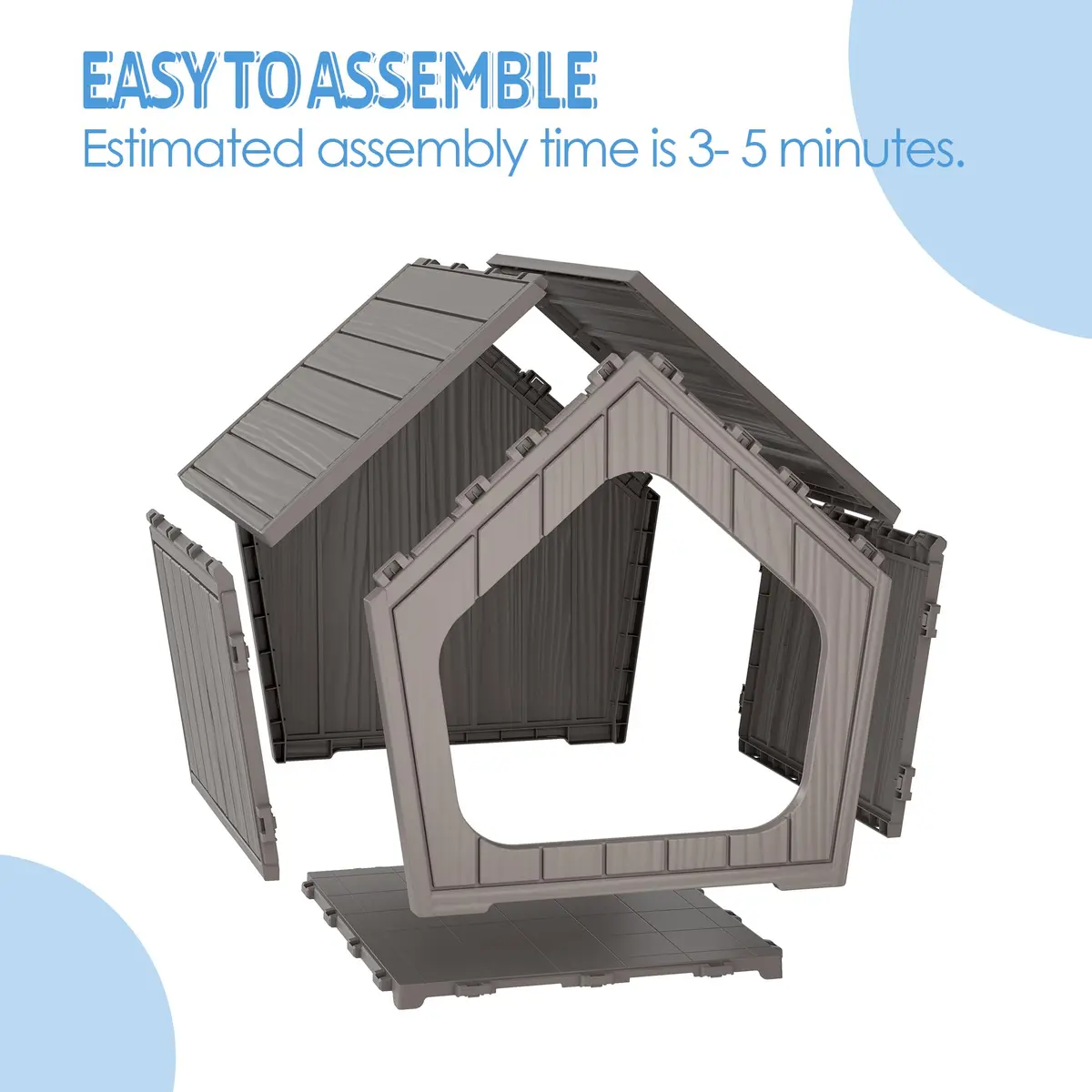 Fancyango Small Dog House Outdoor Indoor Waterproof Plastic with Elevated Floor, Easy Assembly (Grey, 23.5" L×22.5" W×22.2" H) - view 6