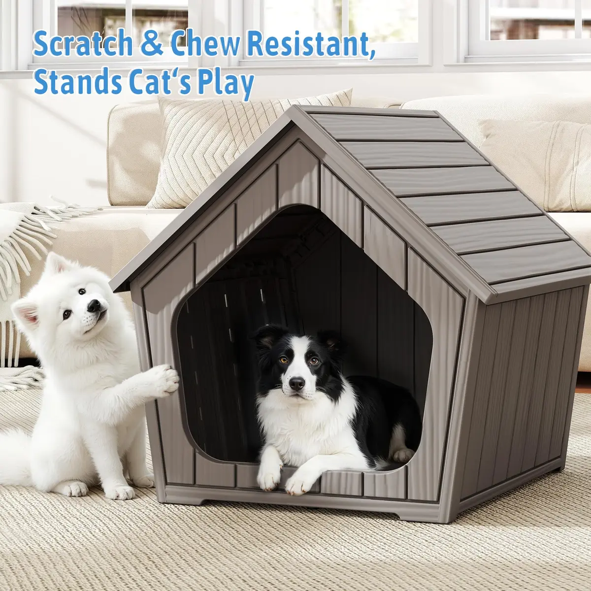 Fancyango Small Dog House Outdoor Indoor Waterproof Plastic with Elevated Floor, Easy Assembly (Grey, 23.5" L×22.5" W×22.2" H) - view 7