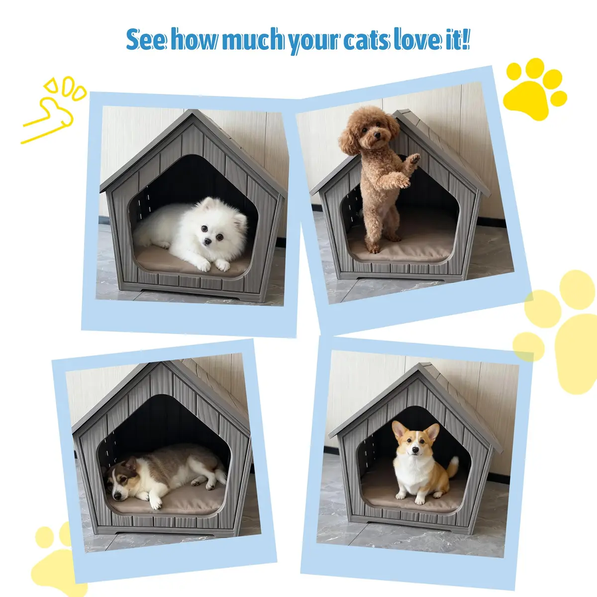 Fancyango Small Dog House Outdoor Indoor Waterproof Plastic with Elevated Floor, Easy Assembly (Grey, 23.5" L×22.5" W×22.2" H) - view 8